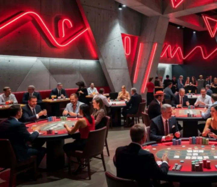 Vegas noc v Bohemiva s červeným světlem a pokerovým stolem